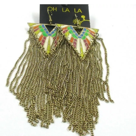 Oh La La Jewelry - Oh La La Unique Triangles & Tassels Long Earrings